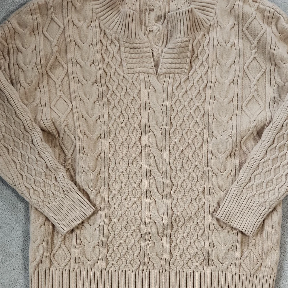 Women's Winter Chunky V Neck Long Sleeve Loose Cable Knit Sweater Pullover - Med